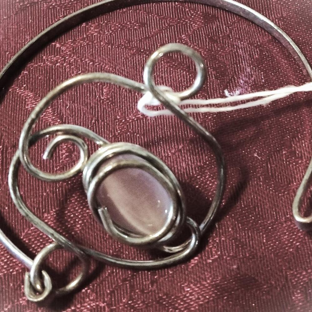Silver rose quartz handmade bangle bracelet